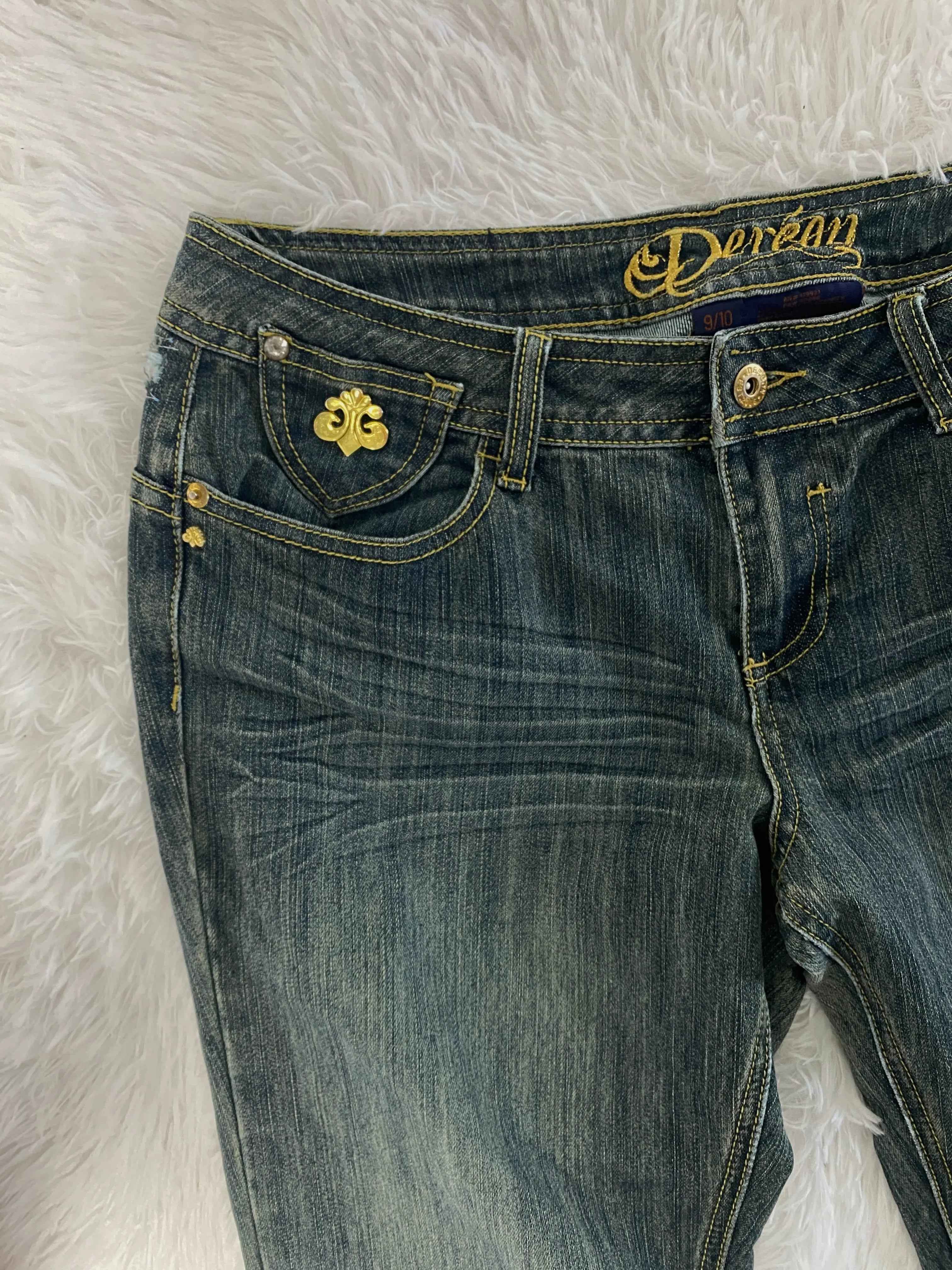 Embroidered Y2K Flared Denim Jeans (Grösse-L)