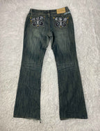 Embroidered Y2K Flared Denim Jeans (Grösse-L)