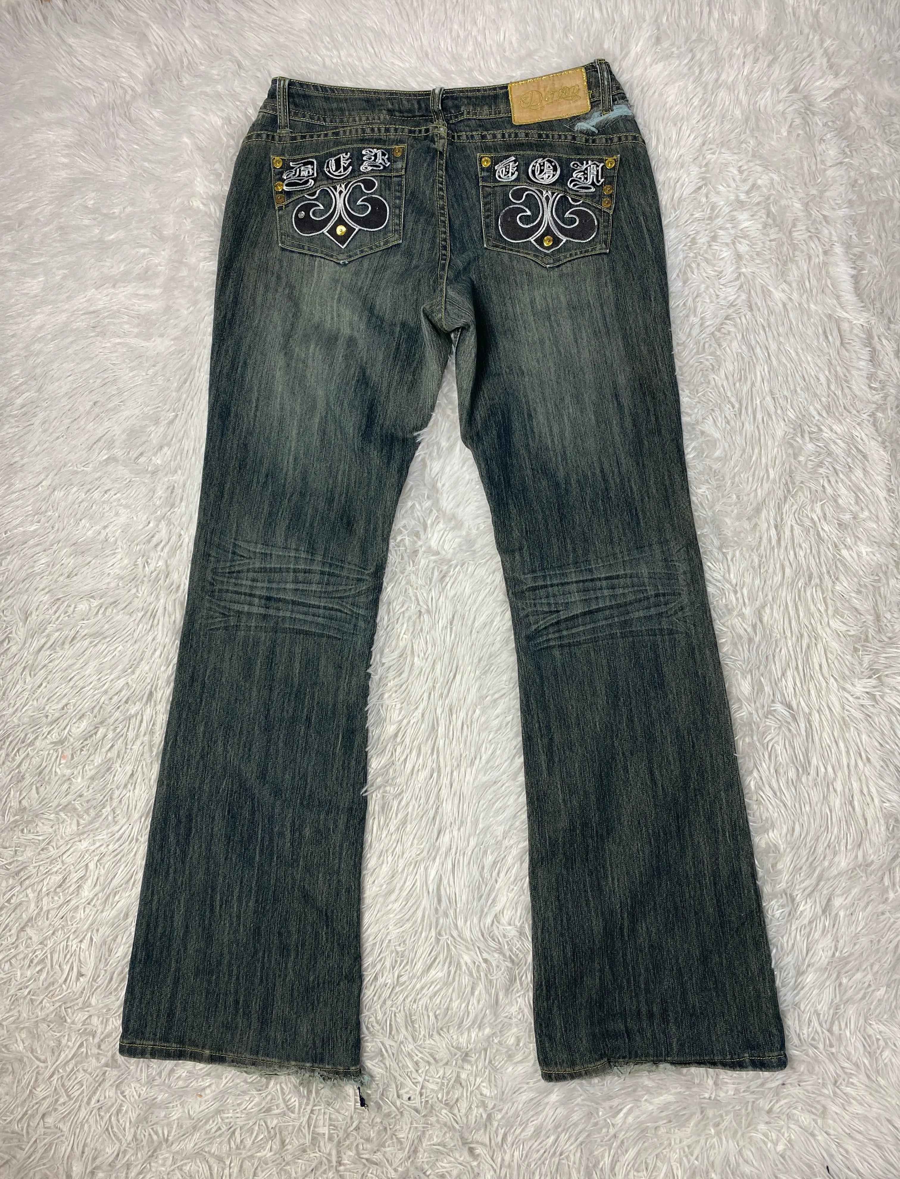 Embroidered Y2K Flared Denim Jeans (Grösse-L)