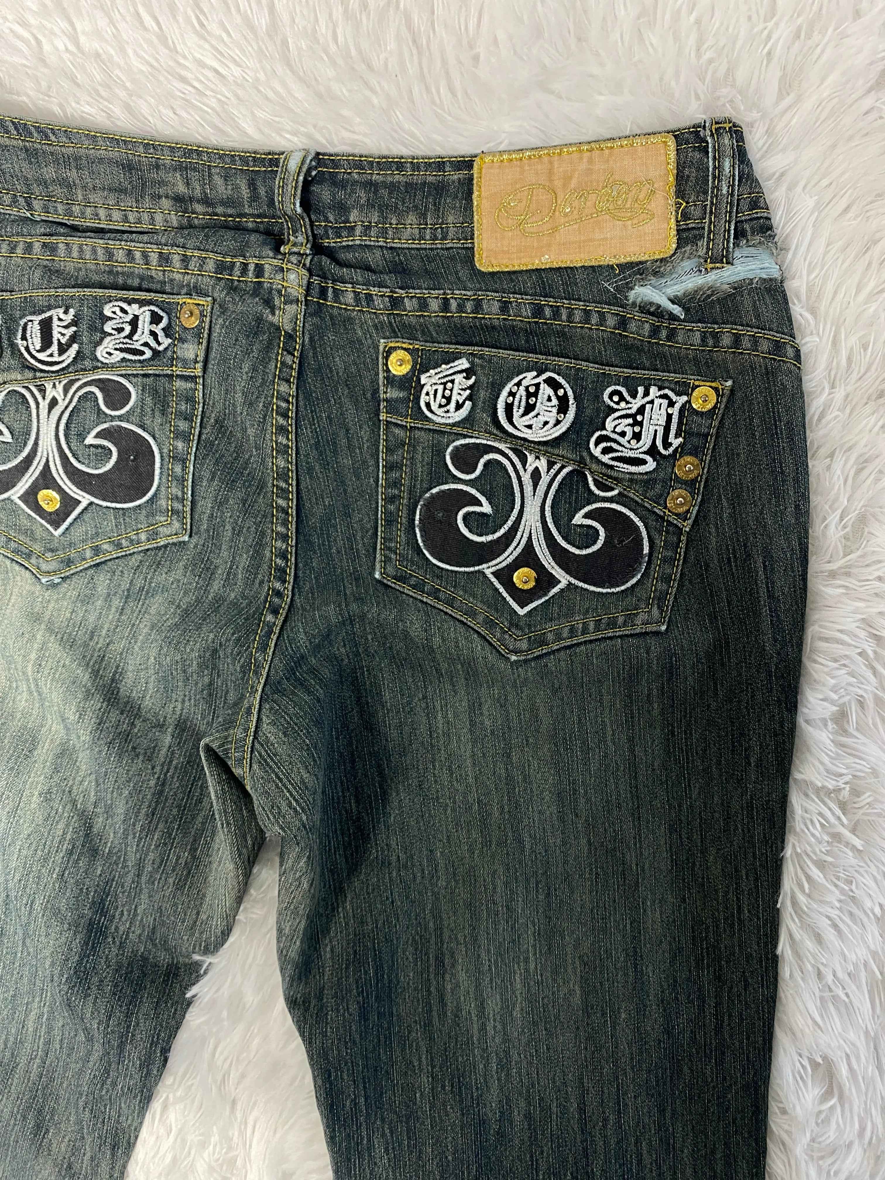 Embroidered Y2K Flared Denim Jeans (Grösse-L)