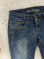 Wallflower Embroidered Y2K Flared Denim Jeans (Grösse-L)