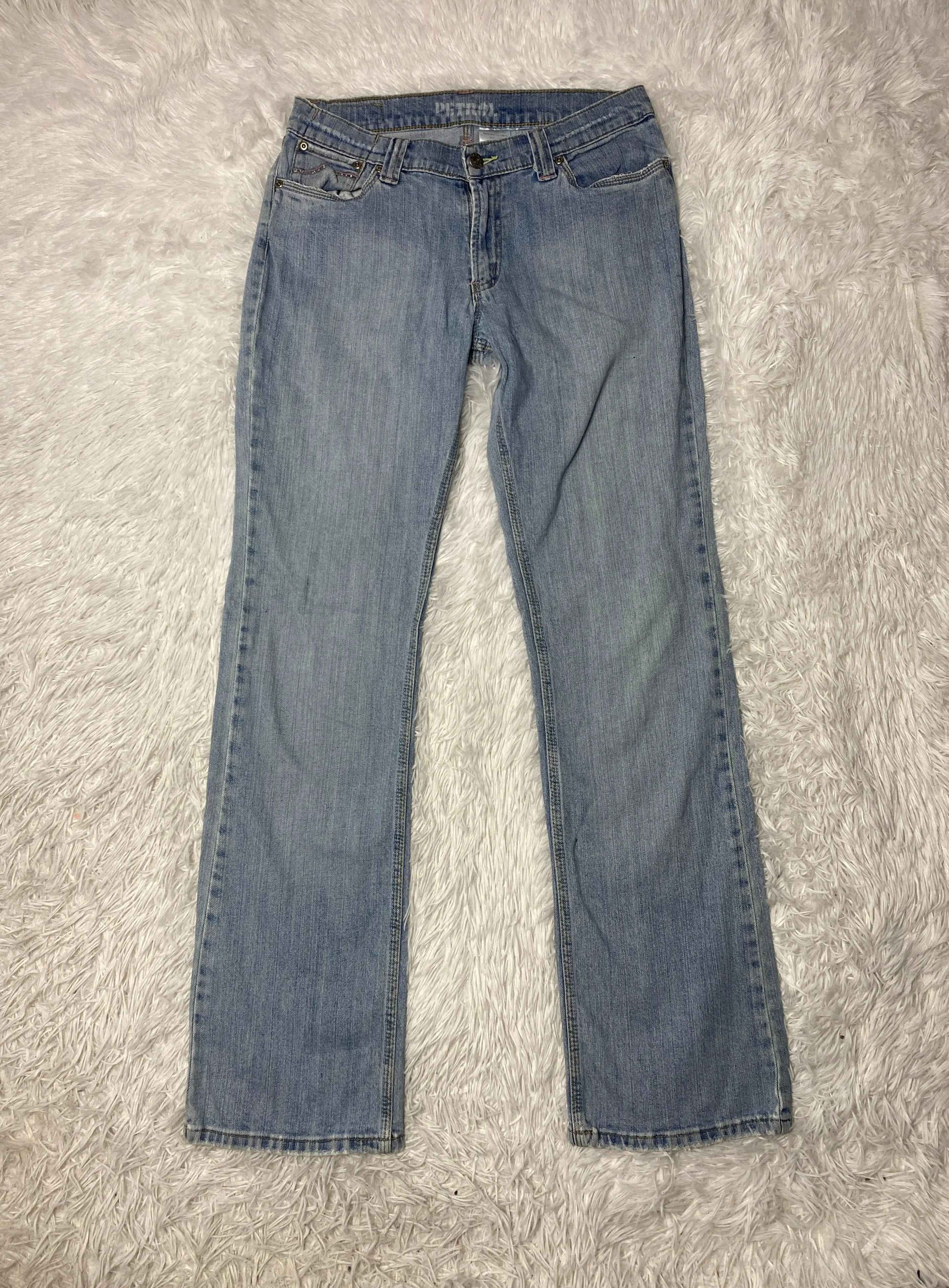 Petrol Embroidered Y2K Flared Denim Jeans (Grösse-S)