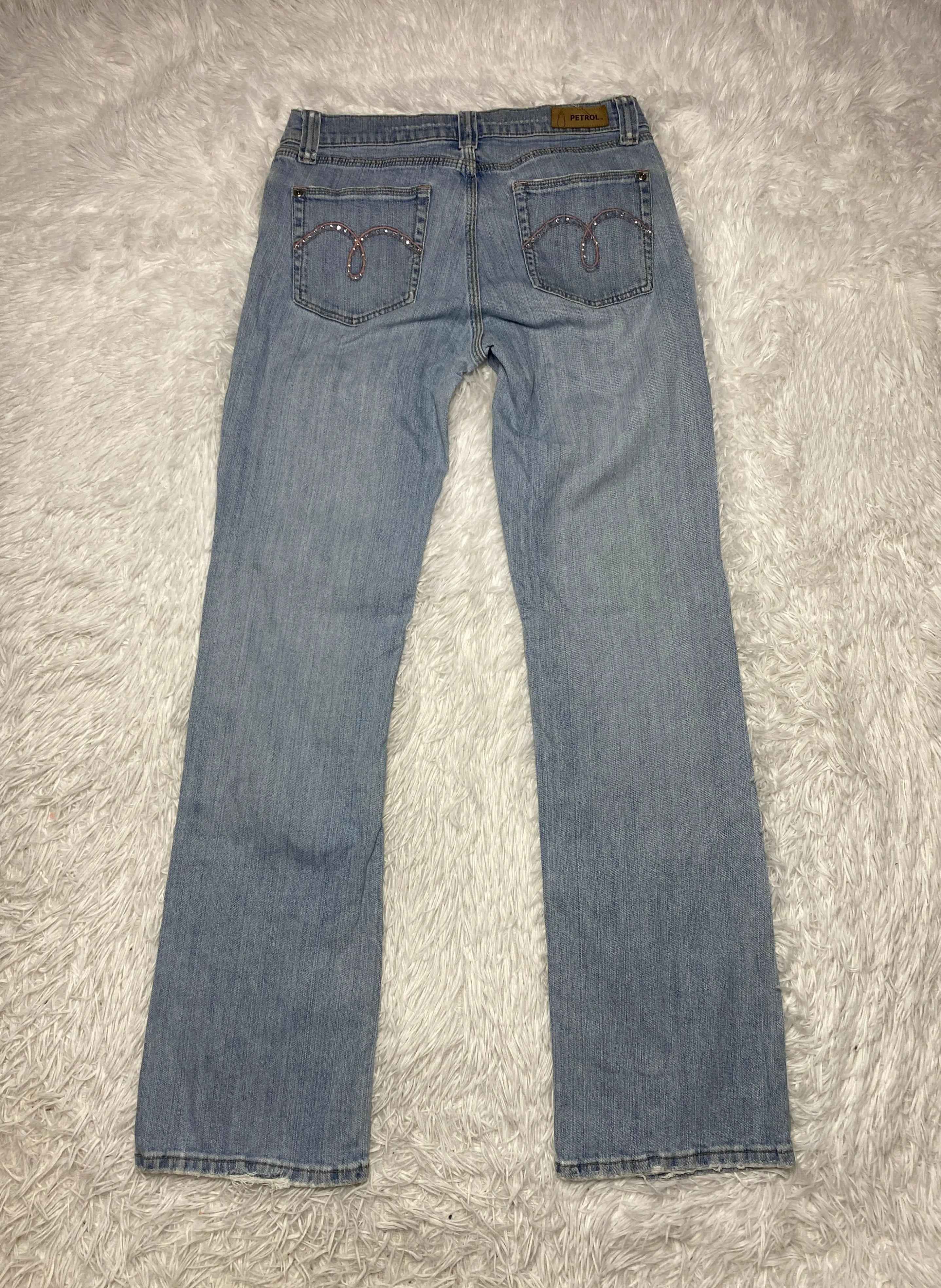 Petrol Embroidered Y2K Flared Denim Jeans (Grösse-S)