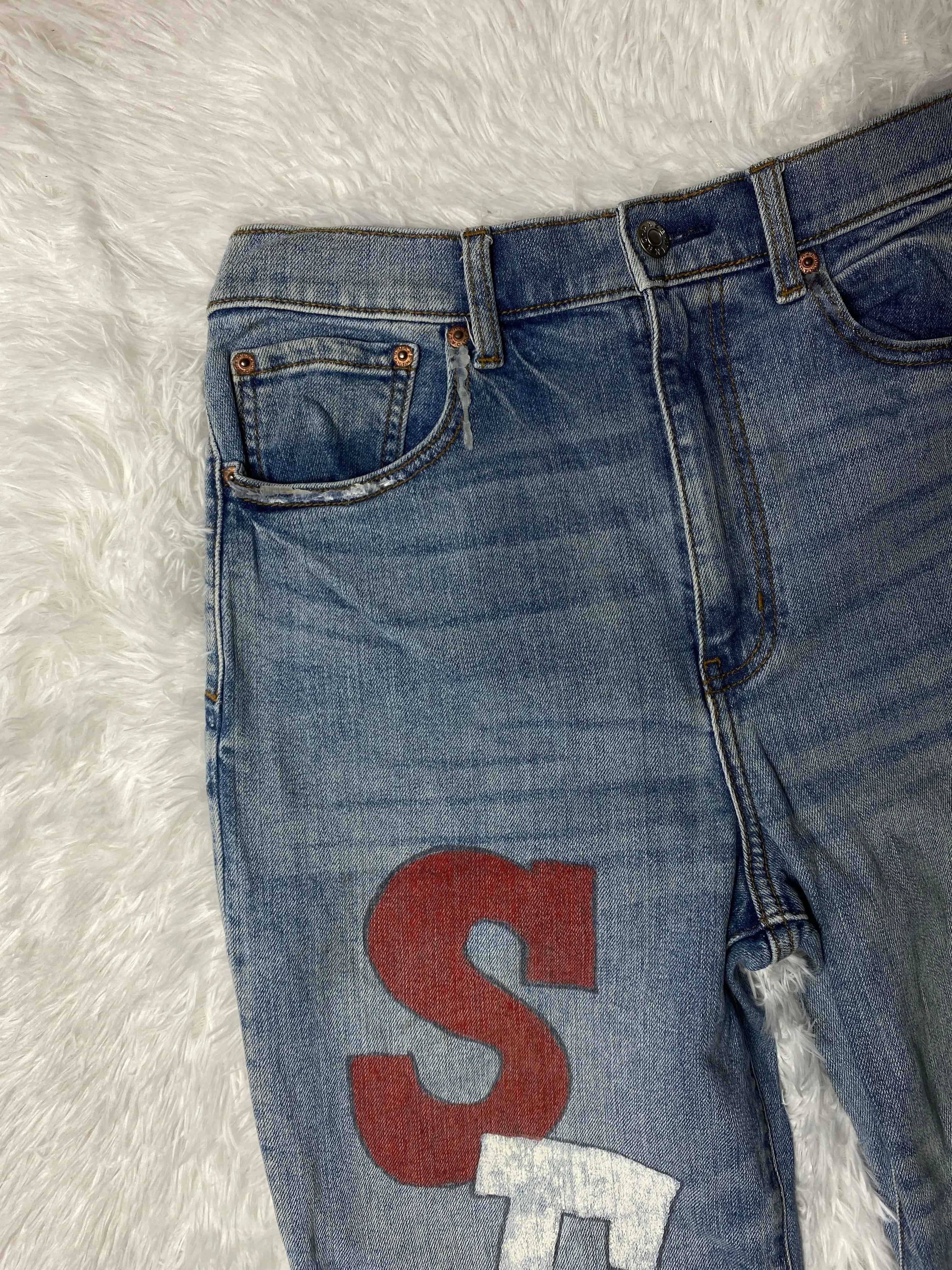 Petrol Embroidered Y2K Flared Denim Jeans (Grösse-S)