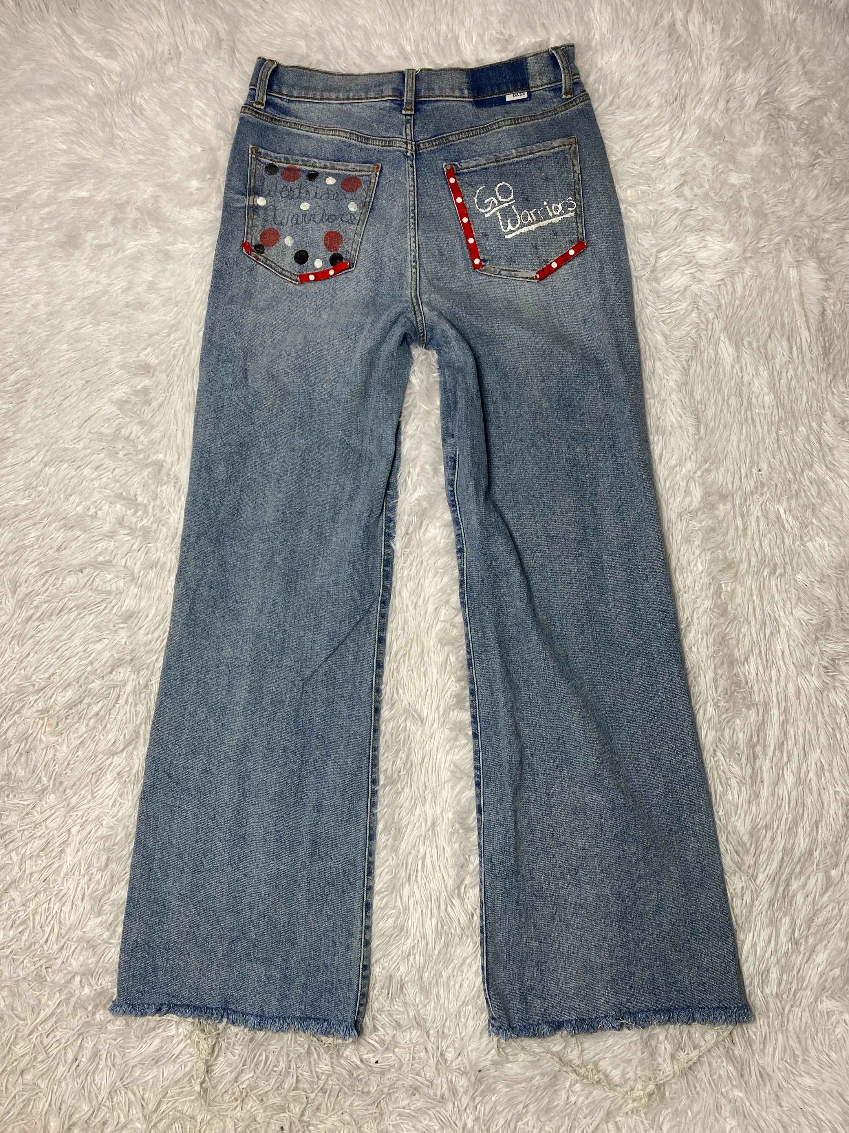 Petrol Embroidered Y2K Flared Denim Jeans (Grösse-S)