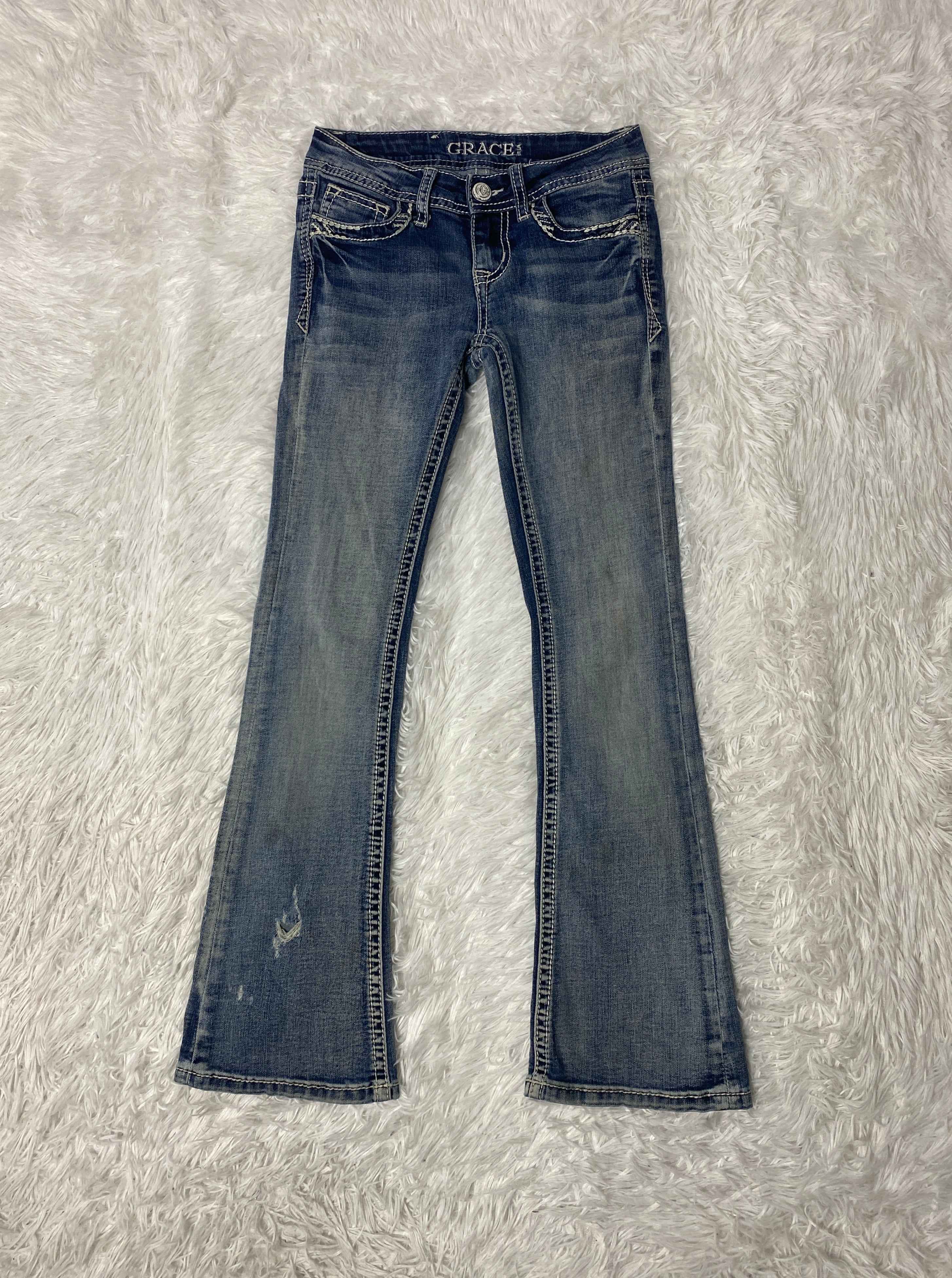 Grace  Embroidered Y2K Flared Denim Jeans (Grösse-M)