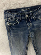 Grace  Embroidered Y2K Flared Denim Jeans (Grösse-M)
