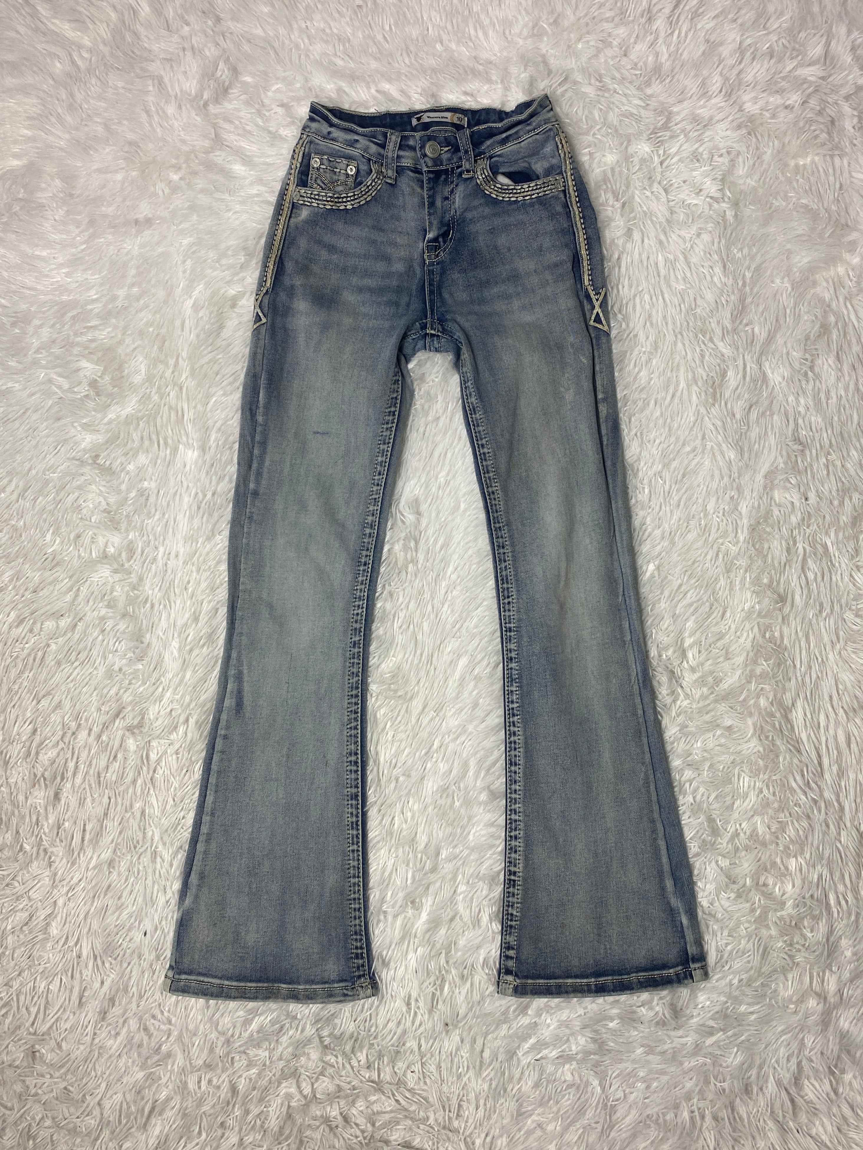 Grace Embroidered Y2K Flared Denim Jeans (Grösse-XXXS)