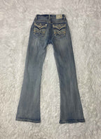 Grace Embroidered Y2K Flared Denim Jeans (Grösse-XXXS)