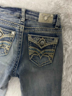 Grace Embroidered Y2K Flared Denim Jeans (Grösse-XXXS)