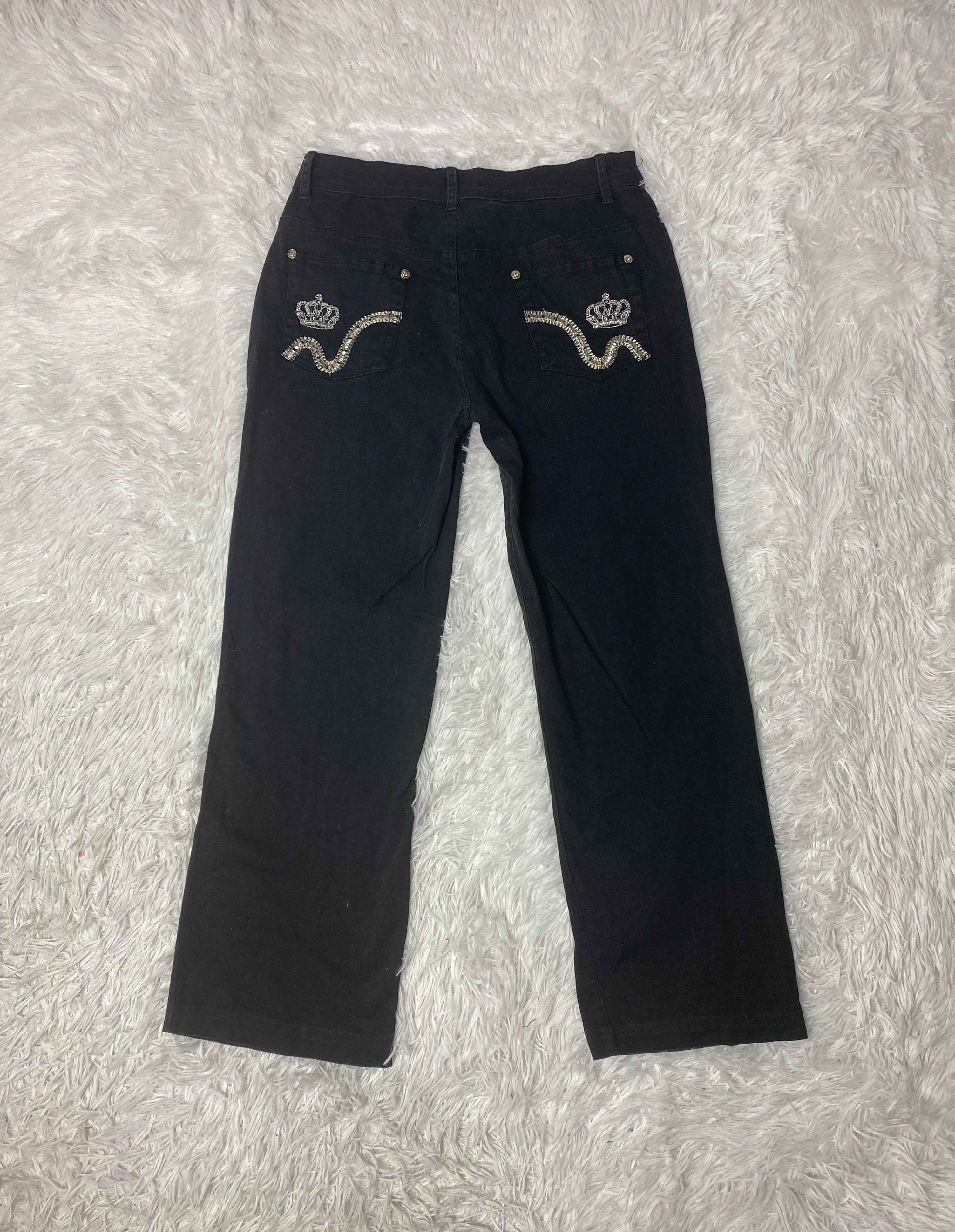 L&S Embroidered Y2K Flared Denim Jeans (Grösse-XS)