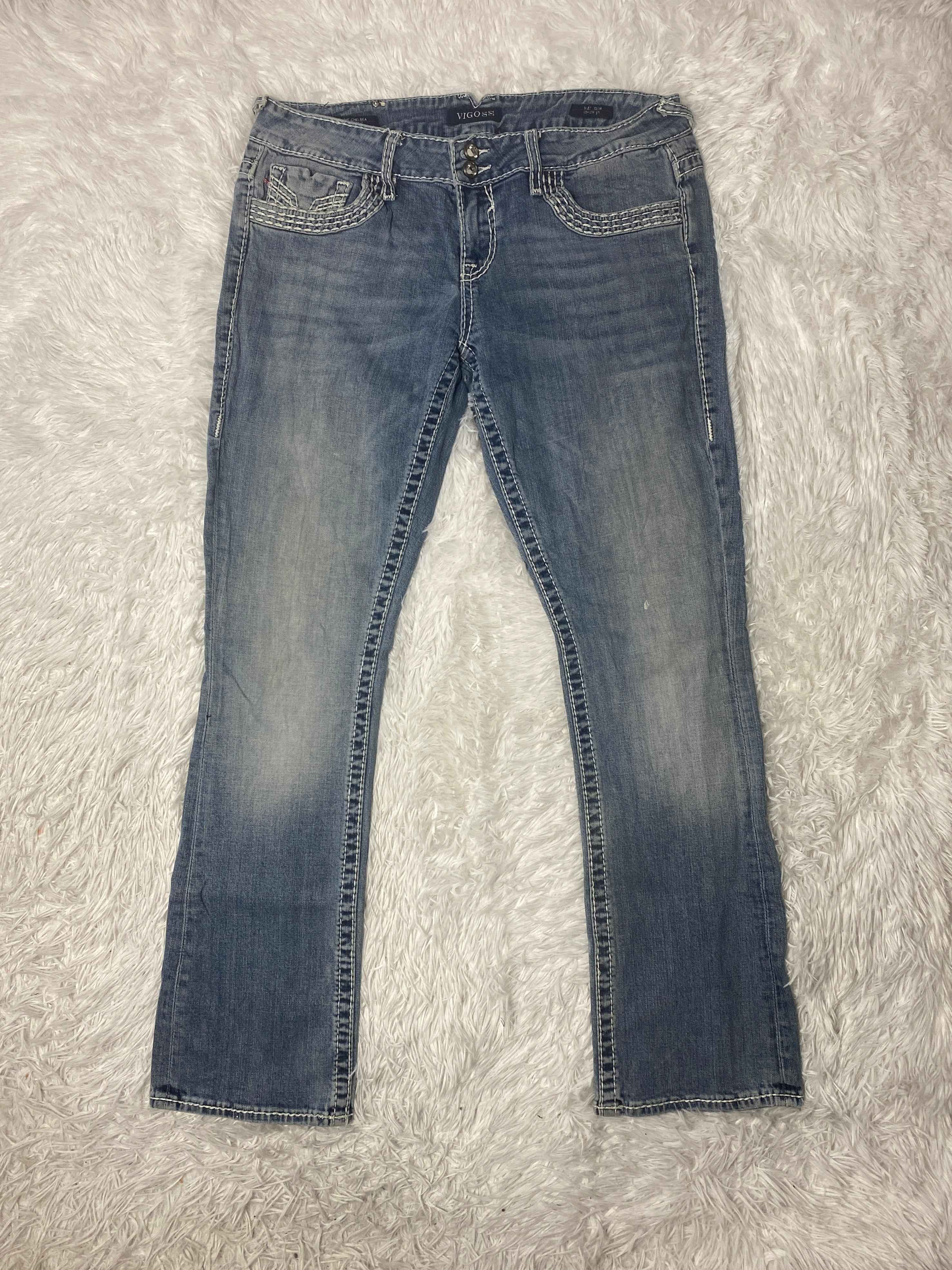 Vigoss Embroidered Y2K Flared Denim Jeans (Grösse-L)