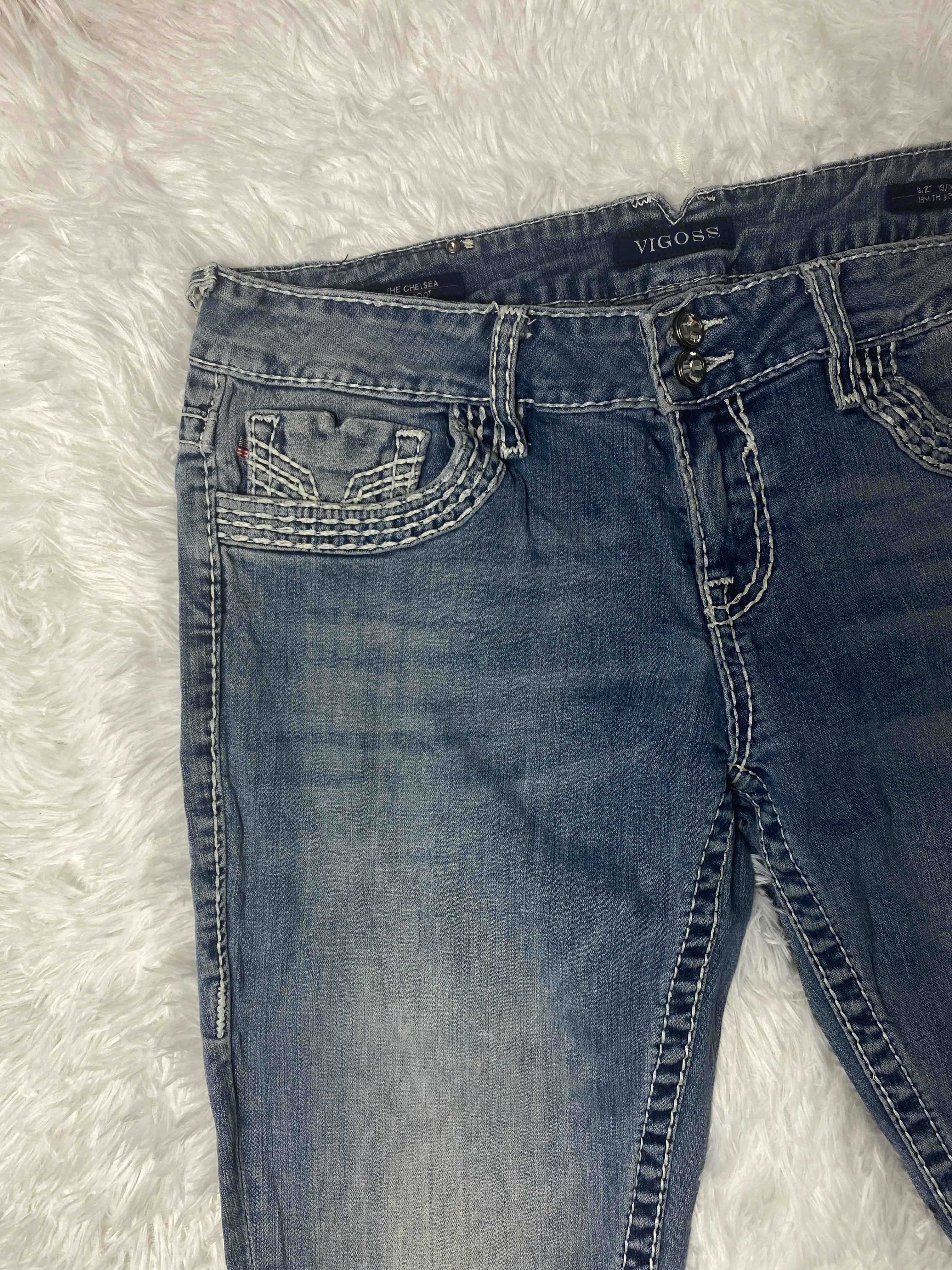 Vigoss Embroidered Y2K Flared Denim Jeans (Grösse-L)