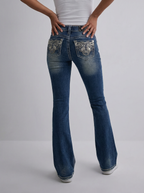 Embroidered Y2K Flared Denim Jeans (XXS) yv.vintage