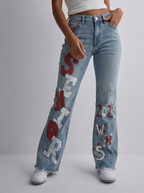 Petrol Embroidered Y2K Flared Denim Jeans (S) yv.vintage