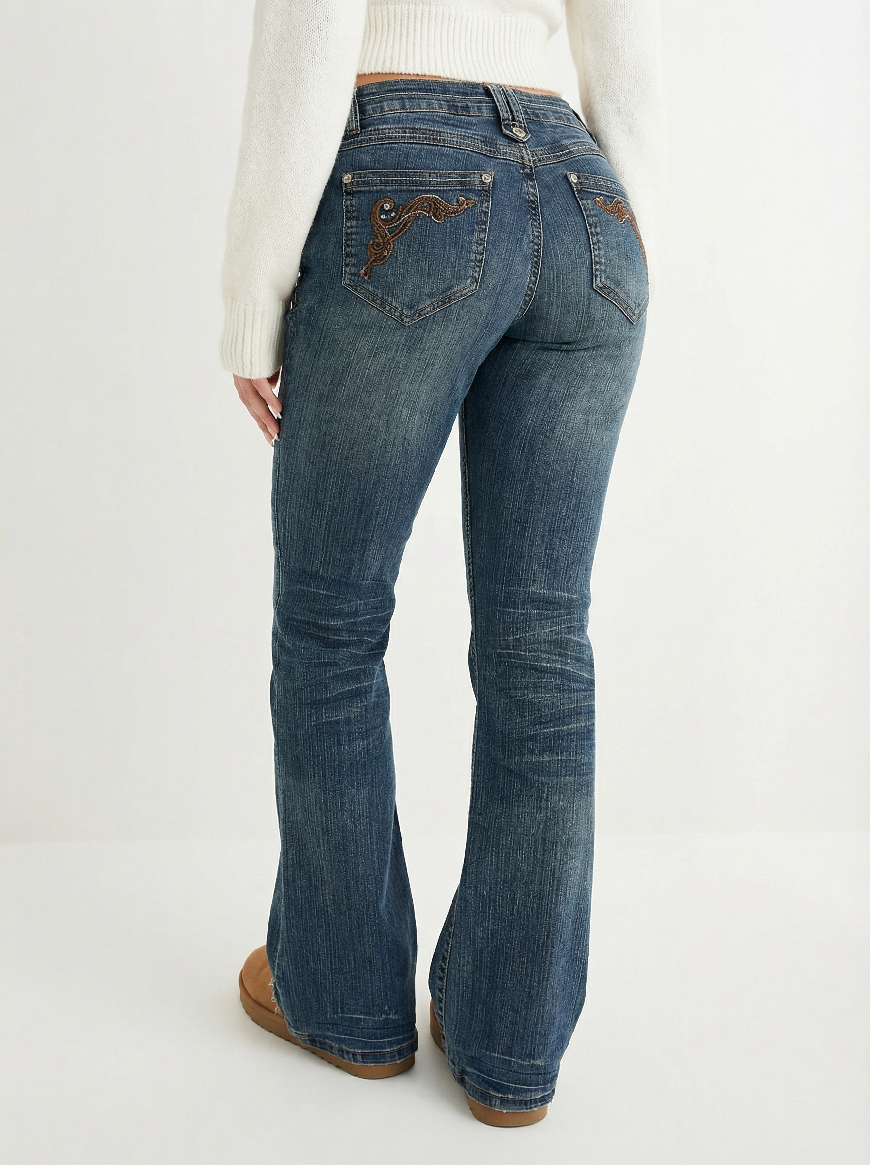 Embroidered Y2K Flared Denim Jeans (M)