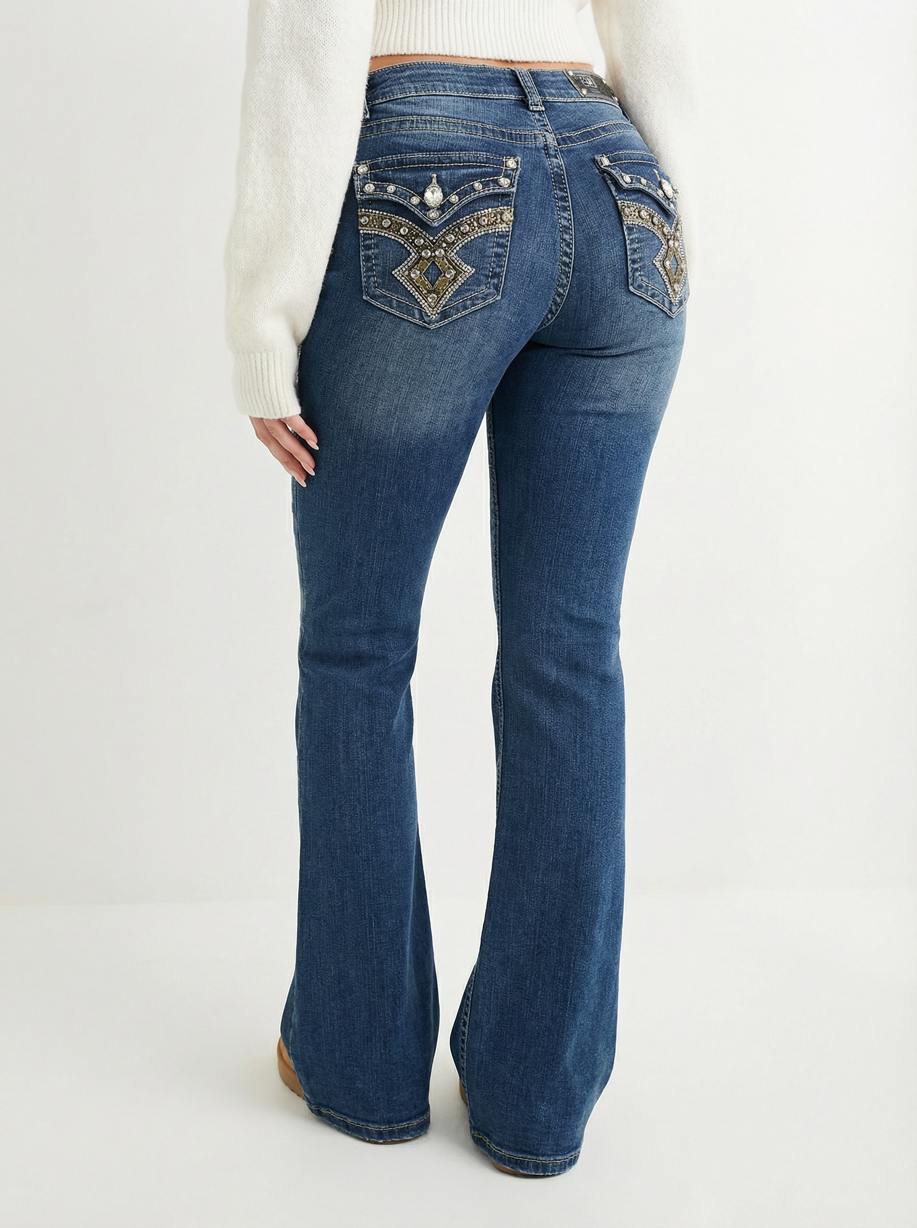 Embroidered Y2K Flared Denim Jeans (M)