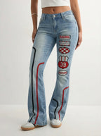 Embroidered Y2K Flared Denim Jeans (S) yv.vintage