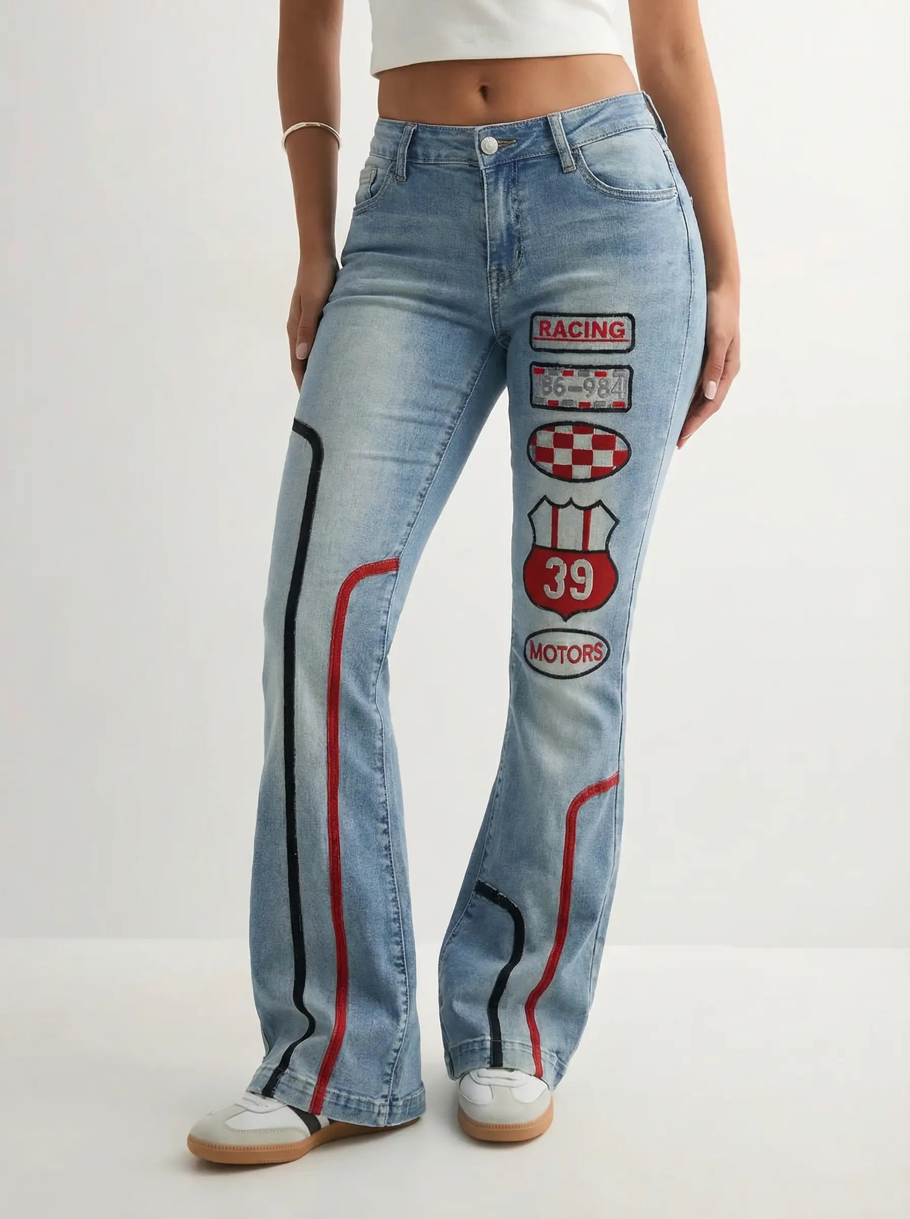 Embroidered Y2K Flared Denim Jeans (S) yv.vintage