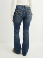 Embroidered Y2K Flared Denim Jeans (S) yv.vintage