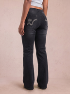 L&S Embroidered Y2K Flared Denim Jeans (Grösse-XS)